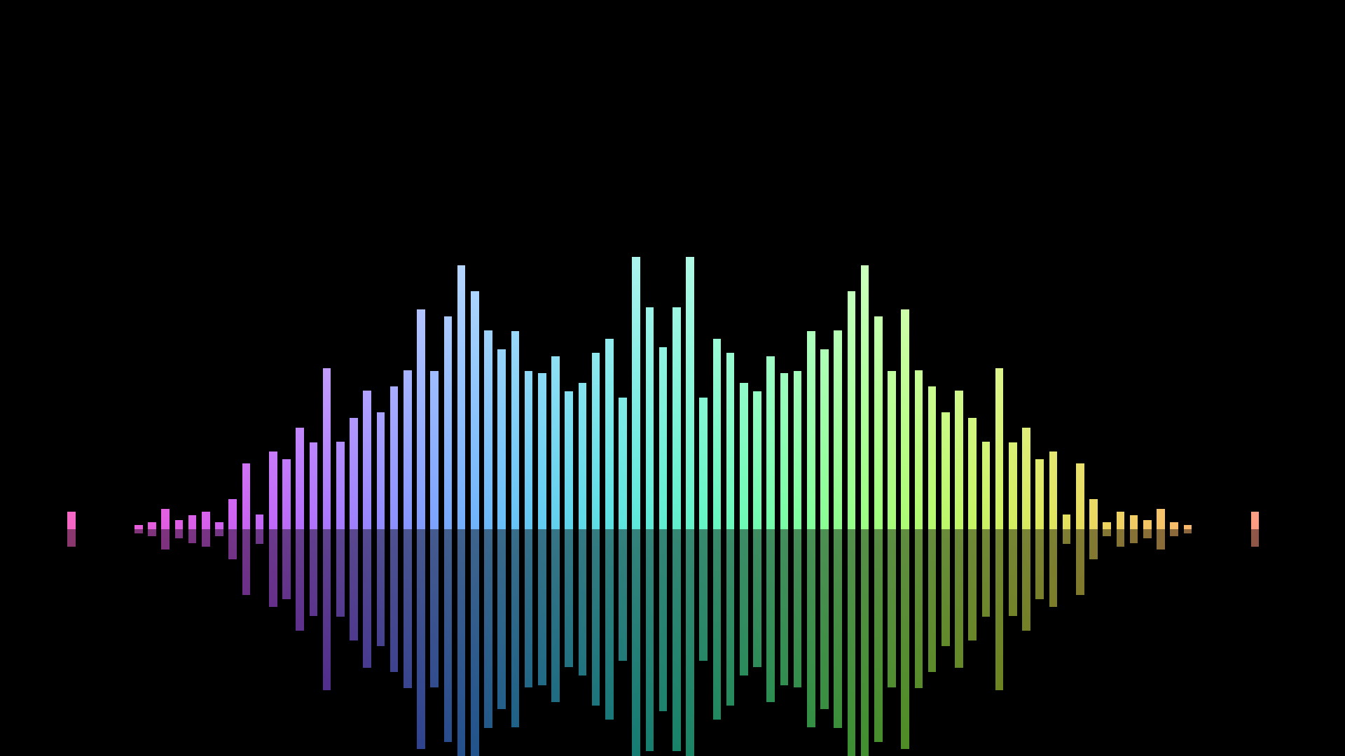 MilkDrop2077’s Equalizer4 MidSoft preset renders a multicolor equalizer driven by FFT frequency data